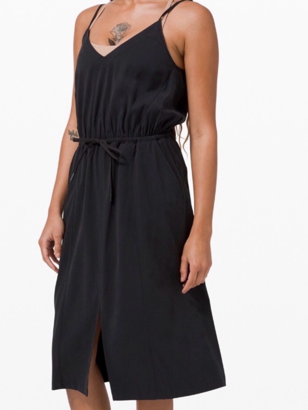 lululemon athletica Black Spaghetti-Strap Drawstring day to night dress